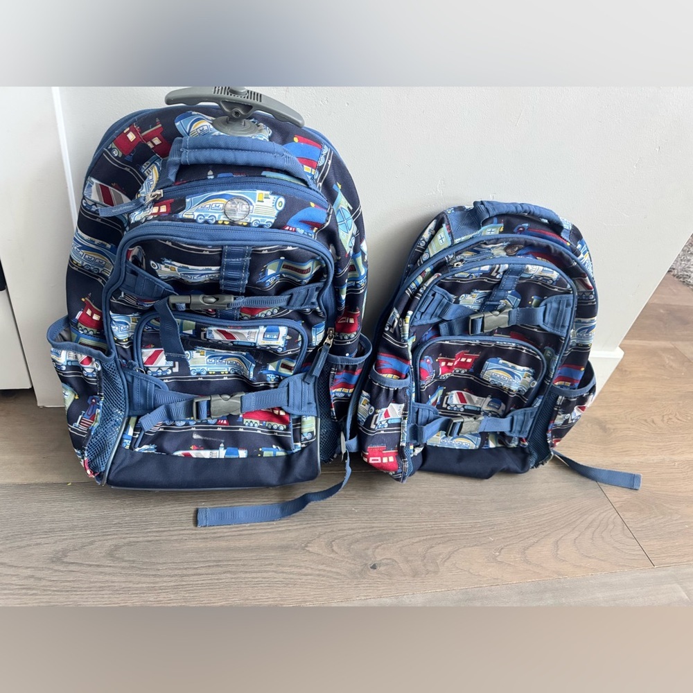 Pottery Barn Kids Mackenzie Rolling Backpack/Luggage Set Train Print